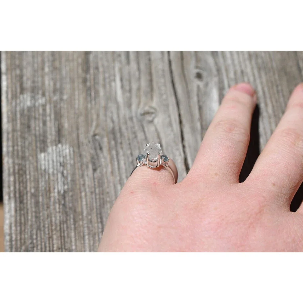 Engagement ring Montana sapphire and Lake County diamond  size 5 6 7 8 9 10 avel